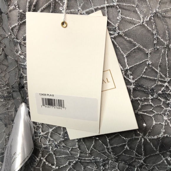 Mac Duggal long sheer sleeves V neck midi dress - Picture 14 of 15